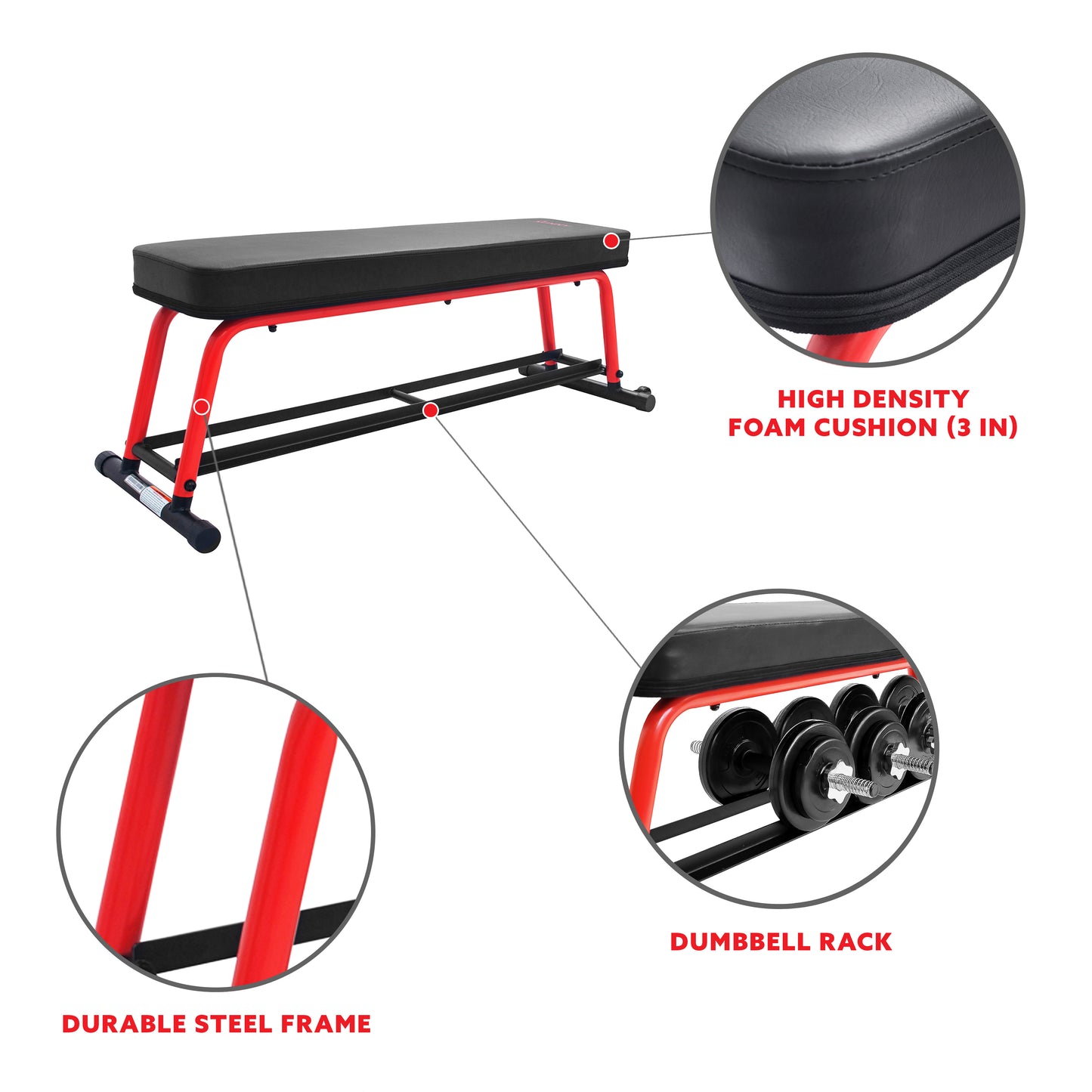 Power Zone Premium Strength Flat Bench with Dumbbell Rack